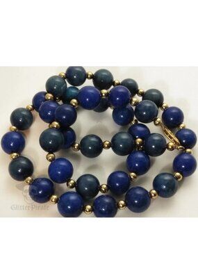 19.25" Vintage 10k Gold & Natural Denim Lapis Bead Necklace